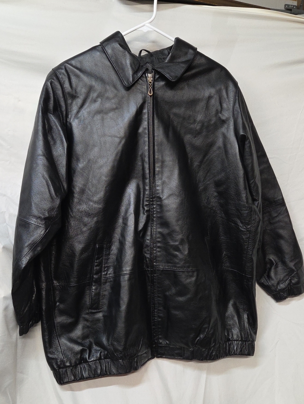 Vintage Venezia Black Leather Zip-Up Jacket 18W